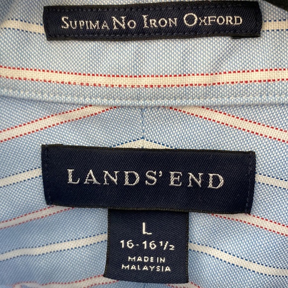 Land’s End Baby Blue Striped Long Sleeve Button Up, Men’s size Large 16-16.5 - Picture 2 of 5